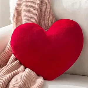 Red Heart Shaped Throw Pillows, Faux   3D Fluffy Heart Throw rative Pillows, Cute Plush Soft Throw Pillows  for  Living Room and Sofa 15 X 17 Inch