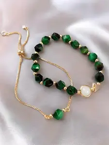 2-Piece Emerald Bracelet Set, Elegant Gemstone Jewelry Gift for Women, Stylish Accessories for Any Occasion