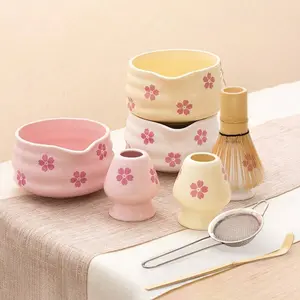 5-Piece Japanese Matcha Bowl Set with Spout, Includes Whisk, Stand, Bamboo Scoop, Stainless Steel Sieve, Perfect Gift for Tea Lovers, Tea Making Tools