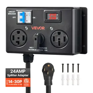 【fathersdaygift】VEVOR Manual EV Charging Switch, NEMA 14-30P to 14-30R & 14-50R, Splitter Switch for Dryer & EV, 24A Max 240V Manual Power Distribution with Circuit Breaker, Hand-Operated Selector, Plug and Play, ETL