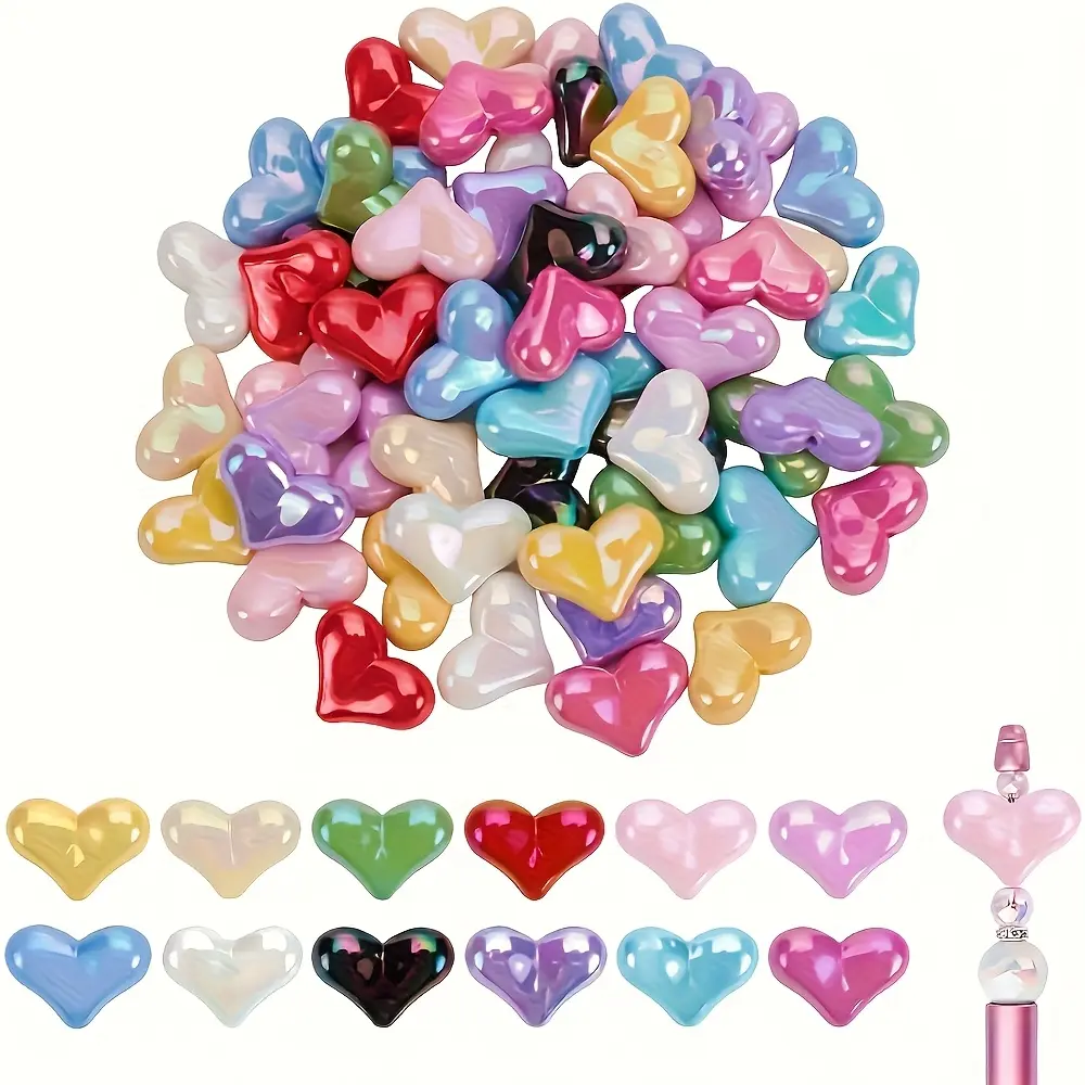 68pcs Acrylic Heart-Shaped Bead Set, 6×22mm Random Mixed Colors - Pen Charm Ready DIY Jewelry Making Supplies with Charms for Necklaces, Bracelets