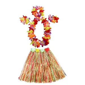 7Pcs Hawaiian Luau Hula Grass Skirt with Large Flower Costume Set for Dance Party Decorations Favors - Home Improvement.