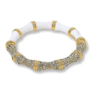Heidi Daus Bamboo Garden White Enamel and Crystal Bangle Bracelet