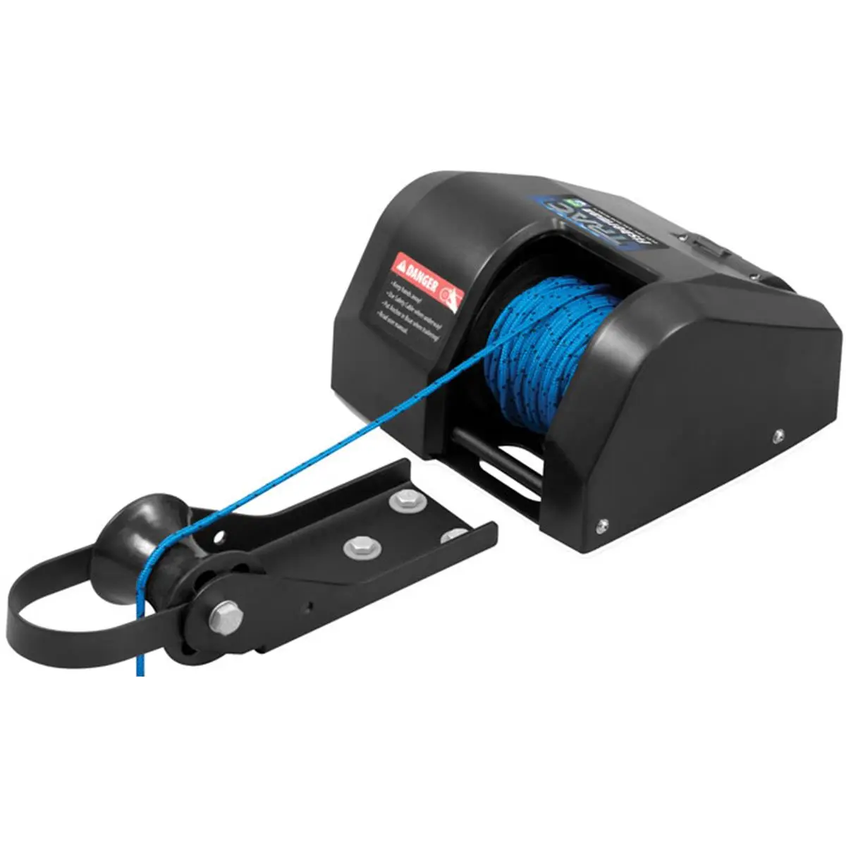 TRAC-Outdoor Products 12V Electric Anchor Winch for Fishermen, 25 lbs Capacity with 100' Pre-Wound Nylon Rope, Button Control, Separate Davit and Anti-Reverse Clutch