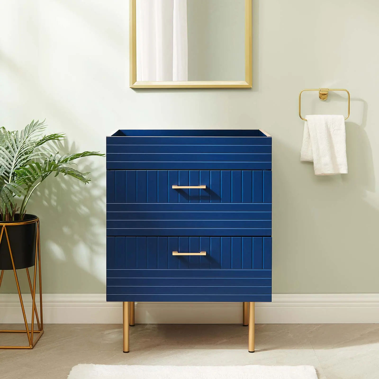 Modway Daybreak 24" Blue Wood Modern Bathroom Vanity Cabinet - Assembly Required, Cut-Out Design for Plumbing, None Sink Basin Included, Bathroom Storage Cabinet