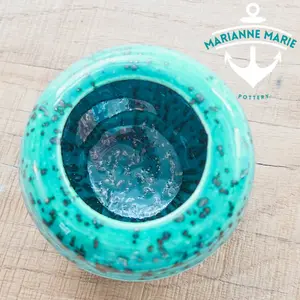 Handmade Blue Speckled Bowl Vase