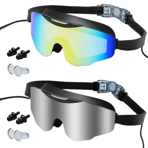 Swim Goggles for Adults & Kids – Anti-Fog Full Coverage, UV Protection 3-Color Lenses, Leakproof Design with Earplugs & Nose Clip, Comfortable Fit for Pool & Outdoor Swimming