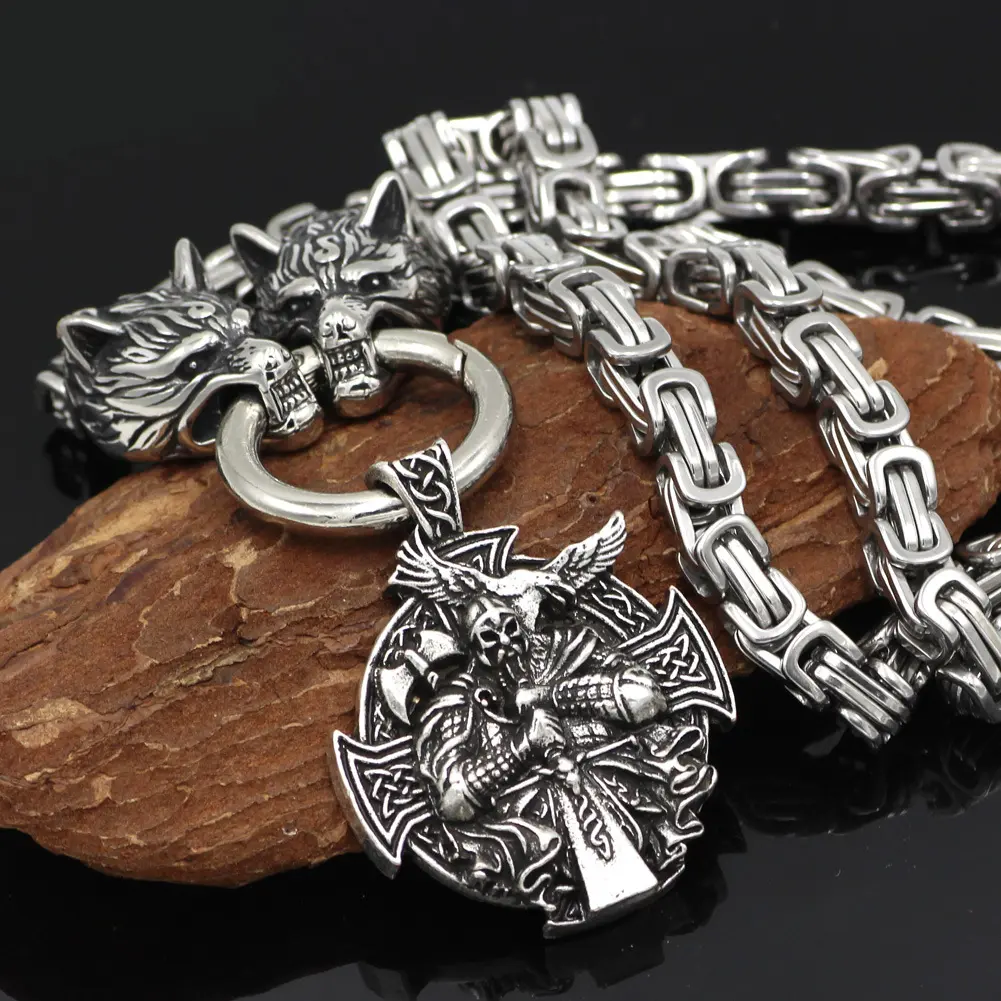 1pc Men's Vintage Stainless Steel King Chain Nordic Viking Pendant, Wolf Head Necklace, Fashion Trend Exaggerate Necklace, Vintage Viking Amulet Jewelry, Party Punk Hip Hop Accessories Birthday Gift, father's day gift