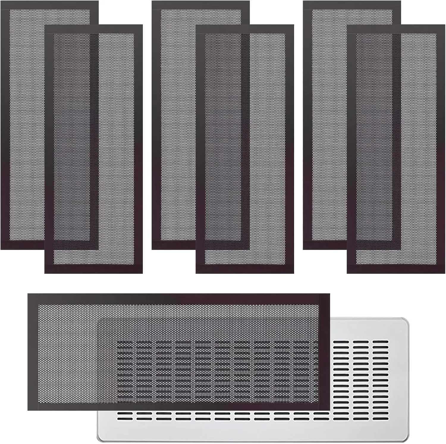 6 Magnetic Floor Vent Covers - 4 x 10 Inches Black PVC Mesh Registers, Strong Magnetic, Debris-Hair-Insect Catcher for Bedroom, Living Room Walls, Ceilings, Floors