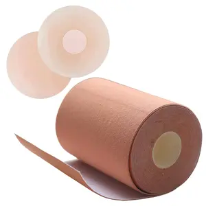 FLANCCI Boob Tape Boobytape for Breast Lift | Achieve Chest Brace Lift & Contour of Breasts | Sticky Body Tape for Push up & Shape in All Clothing Fabric Types with 2 pcs Nipple Covers (4” / Beige)