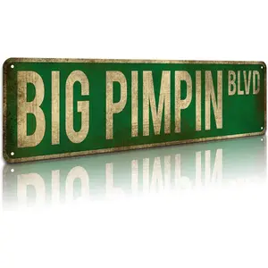 Big Pimpin Blvd Street Sign, Aluminum Slim Tin Sign Street Funny Metal Sign Wall Decor for Bedroom Home Bar Garage Art Gift 4" by 16"