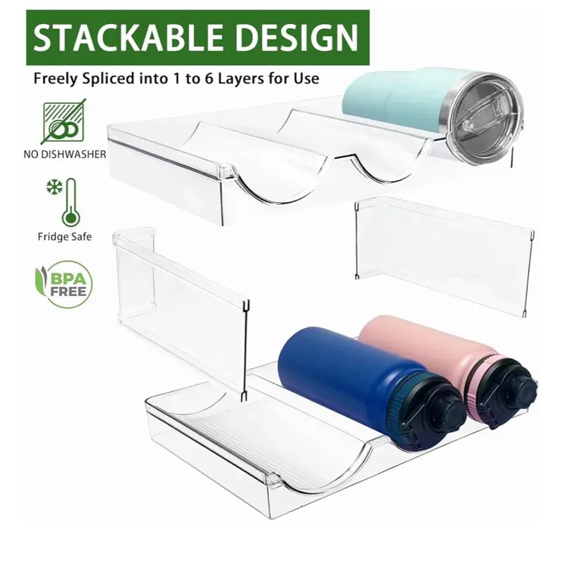 SUHOPE Spaclear Water Bottle Organizer Stackable Kitchen Pantry Storage Shelf Durable BPA Free Plastic Rack for Fridge & Cabinet Organiser