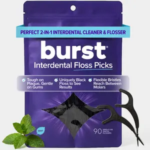 BURST Interdental Floss Picks - 2-in-1 Dual-Action Tool, Black Floss, Soft Silicone Pick for Gentle Cleaning BURST Interdental Floss Picks - 2-in-1 Dual-Action Tool, Black Floss, Soft Silicone Pick for Gentle Cleaning