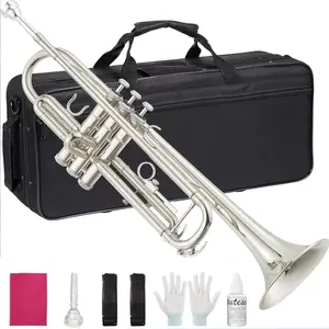 B♭ Nickel-Plated Trumpet, Complete Beginner Kit with Case & Accessories electric acoustic guitar w Transparent Metal Drum Set pocket