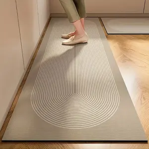 Nordic Style Kitchen Mat - Thickened Absorbent Non-Slip Rubber Backing, Floral Pattern Beige/Brown, Durable Polyester Blend For High Traffic Areas, Hand Wash Only