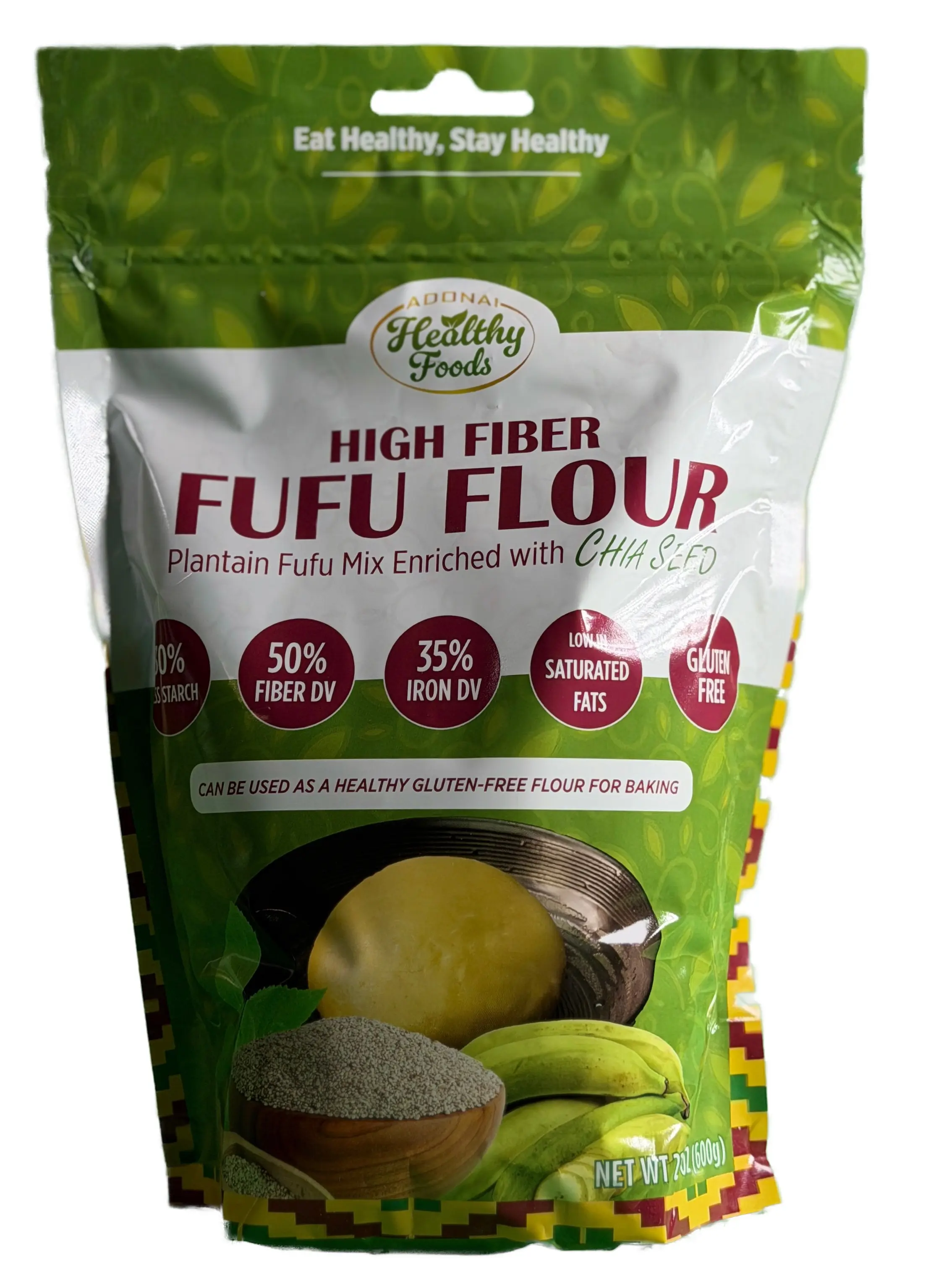 High Fiber Fufu Flour Enriched with Chia Seeds - Gluten-free Flour Mix 1-Count 21oz (600g)
