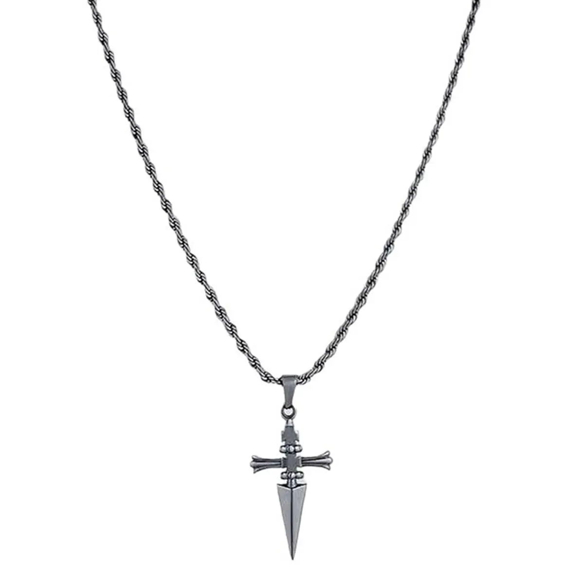 Gothic Punk Long Necklaces with Spike Pendant, Alloy Steel Cross Chain Design Jewelry for Men & Women, Anime Inspired Anniversary Gift