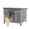 Aivituvin-AIR12-B Enclosed Durable Wood Small Cat House, Indoor-Outdoor Pet Furniture with Wind-Slat Door, Transparent Slats, Secure Functional Cage, Easy Access, Waterproof Asphalt Roof, Wind-Cold Shield Winter Hideout