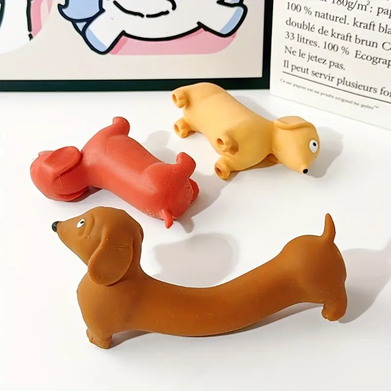 Weenie Puppy, Stretchable Bendable Gummy-like Slime-like Sensory Fidget, for 3+, Brown/Orange/Yellow, Birthday Party Favors Classroom Rewards, Easter Ramadan Christmas Newyear Valentine Party Events