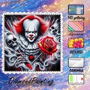 DIY 5D Flocking Fabric Diamond Painting Craft Kit, Diamond Painting Kits, AB Rhinestones, Fairy Dust Rhinestones, Clown, Rose, Skull Diamond Embroidery, Special Technique Diamond Art Kit, Wall Decoration, Gift for Family, Loved Ones, and Friends