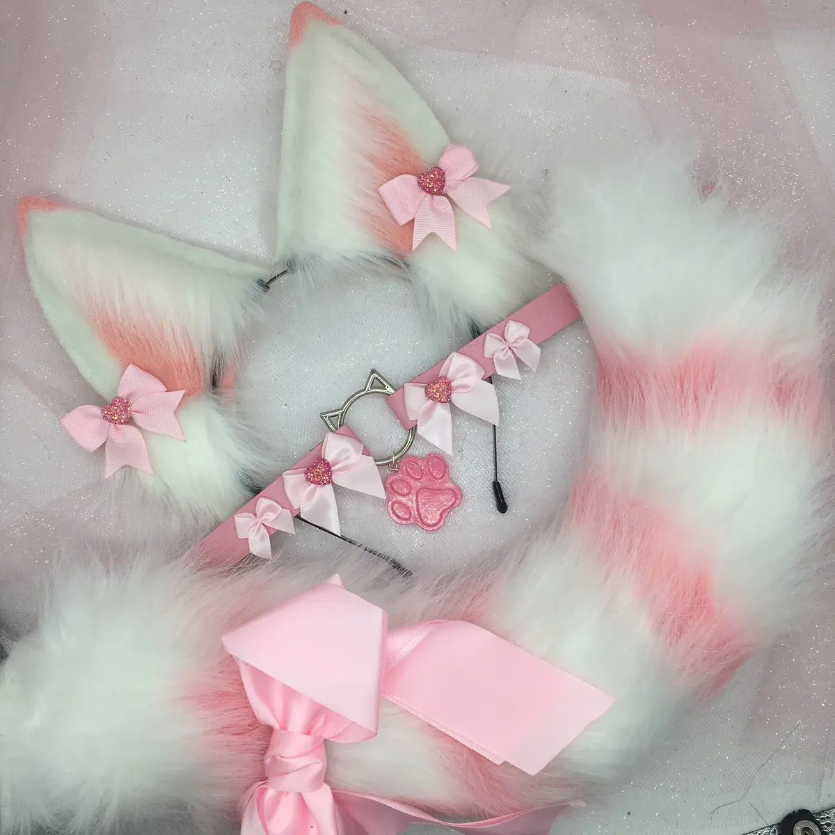 Pink ear necklace Halloween costume kawaii