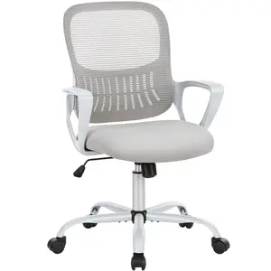 Ergonomic Mid Back Office Chair with Lumbar Support & Fixed Armrest - Height Adjustable Swivel Desk Chair with Rocking Tilt for Home Office