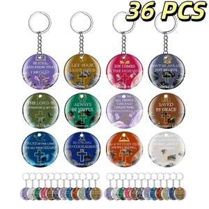 [2D Flat] [2D Flat] Set of 36 Acrylic Keychains Featuring Floral Designs And Bible Verses, Perfect As Religious Gifts for Both Men And Women