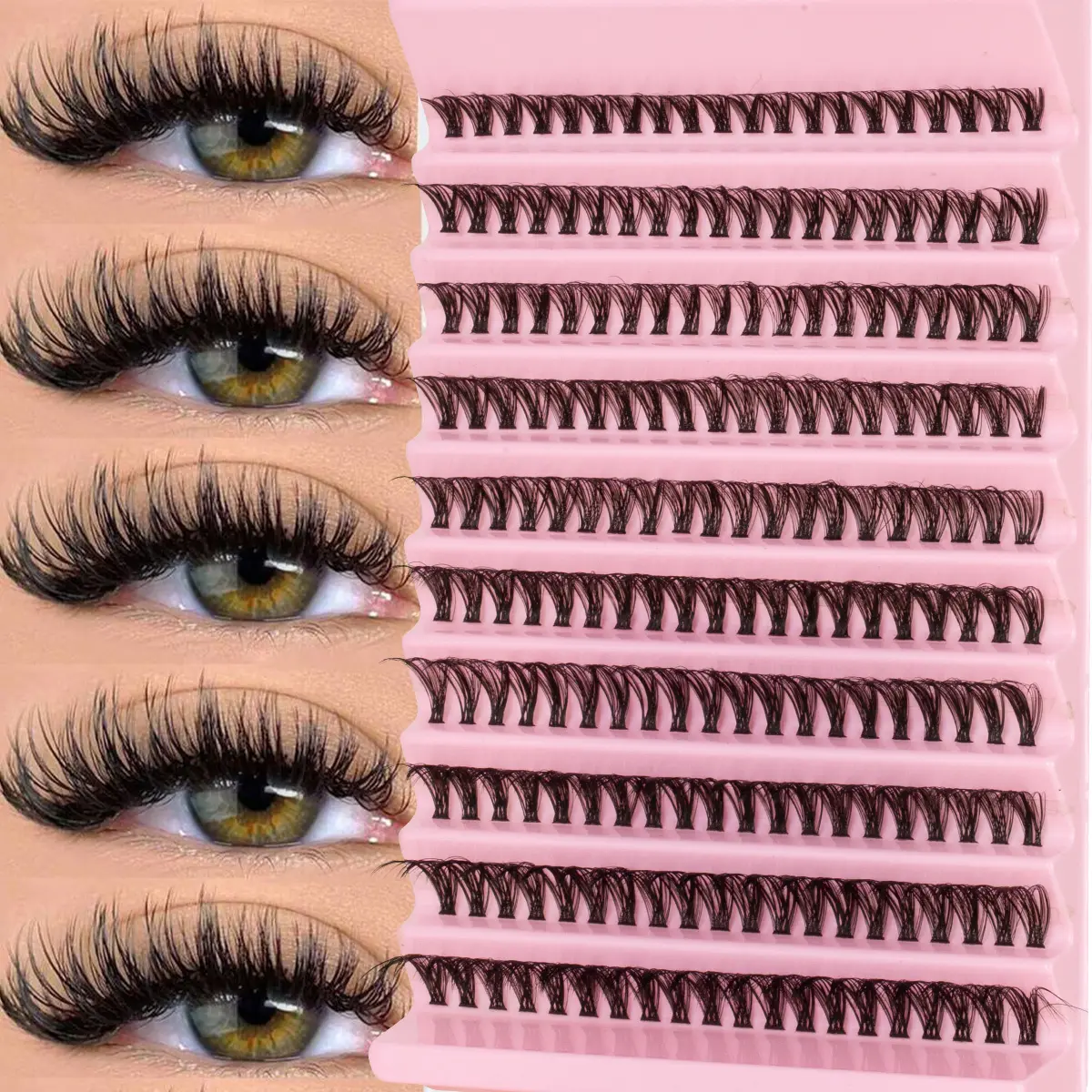 Beginner Eyelash Extension Kit, 200 Clusters D Curl Eyelashes 8-18mm Mixed, 30D & 40D Individual False Eyelashes, Diy Makeup Lashes, Perfect for Home DIY Extensions, Eyelash Set