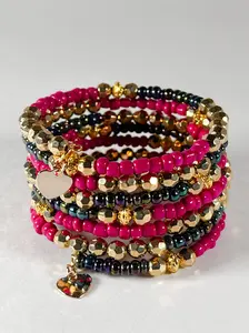 Beaded memory wire bracelet ,Boho style  seed bead wrap bracelet