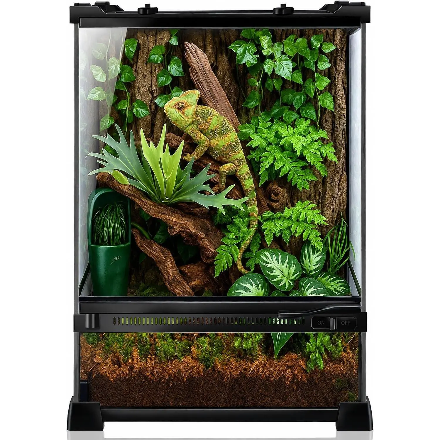 Vertical Glass Reptile Enclosure Terrarium, 10" x 10" x 14" | 6 Gallon Fully Assembly & Front Opening Habitat Tank for Crested Geckos, Tree Frogs & Small Arboreal Reptiles