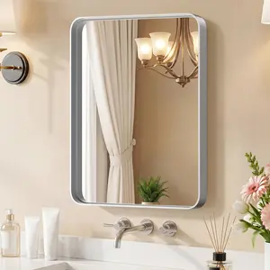 Wall Mirror with Rectangular Metal Frame, 22x30 Inch High-Definition Bathroom Mirror Using 4-Layer Float Technology, Shatter-Proof Tempered Glass for Vanity