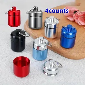 Random Color Keychain Storage Jar, 4 Counts Mini Aluminum Alloy Pill Storage Box, Vitamin Organizer, Pill Case for Travel & Outdoor Activities