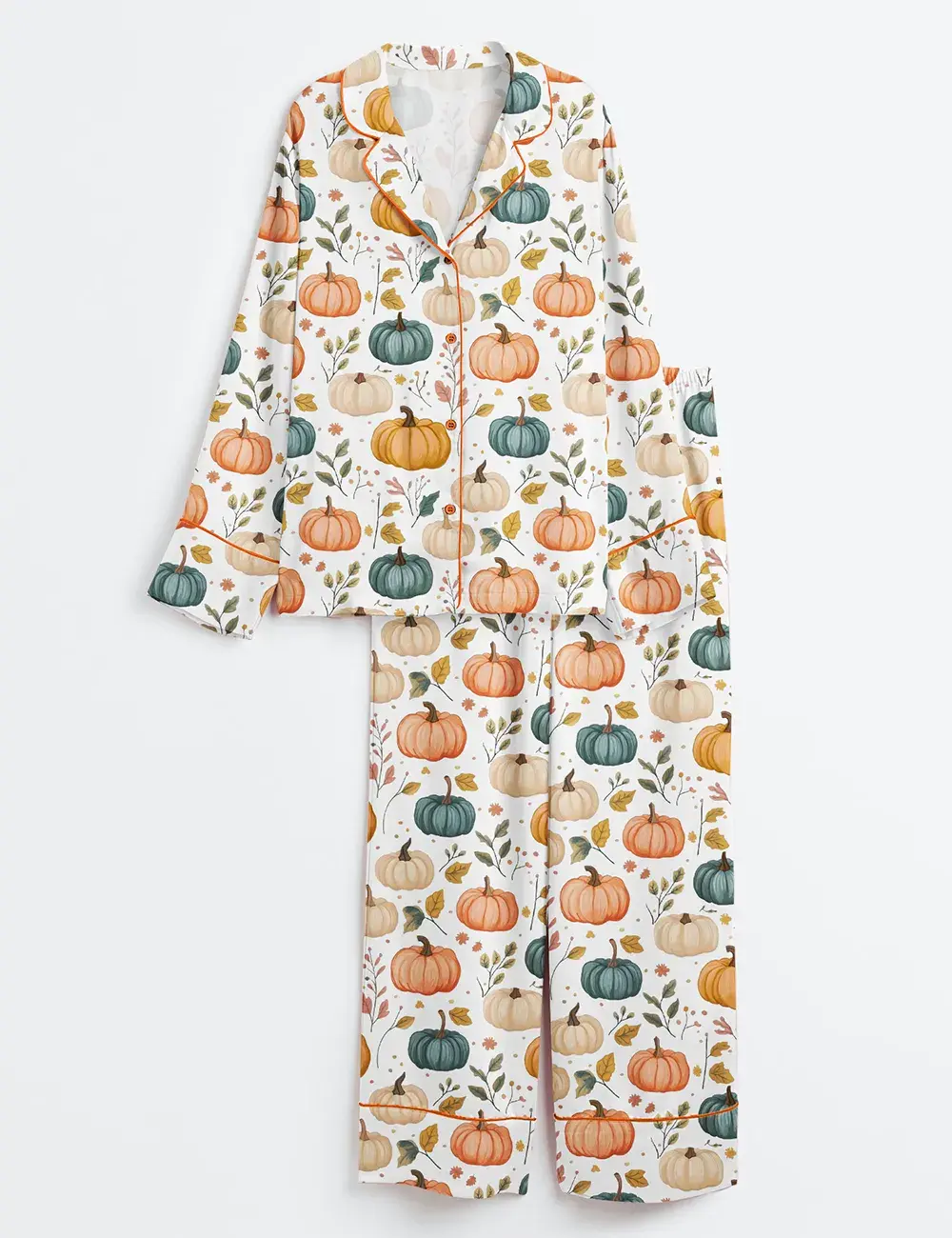 Autumn Pumpkin Short and Long Sleeve Pajama Set, Sleepwear for Women