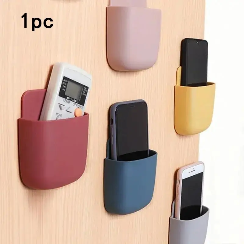 Versatile Wall-Mounted Storage Organizer, Adhesive Plastic Box Cell Phone Holder Design for Phones, Remotes & More, Ideal for Home Organization, Space-Saving Solution Accessories