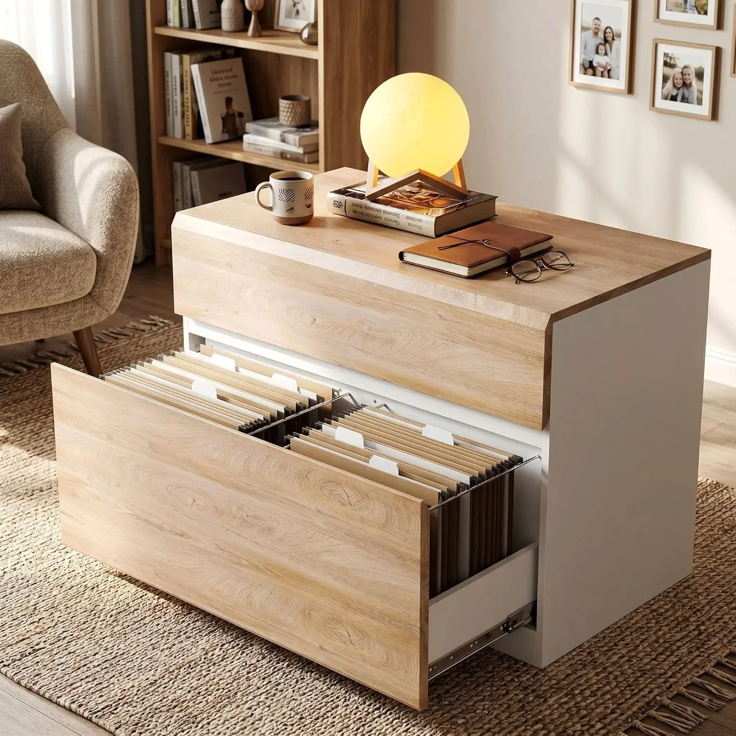 ModernMate 2-Drawer Lateral Rolling Filing Cabinet - 31W x 23H Wood Finish Office Furniture for Adults, Anti-Tilt Mechanism, 2-Drawer Sorting, Letter/A4/Legal Docs, Single Unit Home Office Organizer