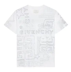 Givenchy Embroidered All Over Logo Short Sleeve Tee Shirt White Multi