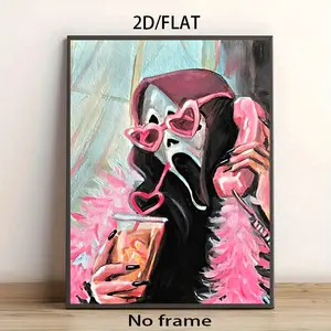 1pc Ghostface with Heart-Shaped Glasses & Phone Horror Poster |     Minimalist Modern Wall Art Decor, Print, Frameless, Suitable for Home, Office, and Various Rooms, Pink & Black Background