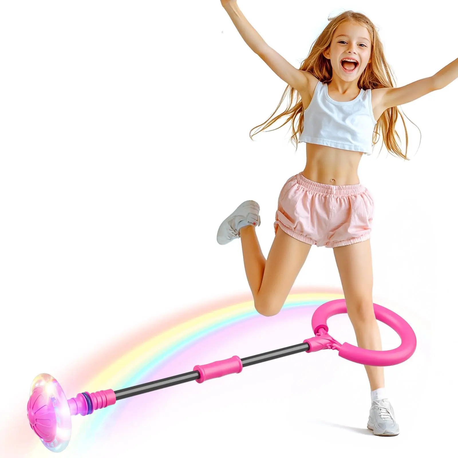 Soft Foam Foldable Ankle Skip Ball for Kids Toys - Built-In Batteries, Built-In LEDs, Auto LED Flashing Wheel, Adjustable Single-Leg Swing Jump Ring, Balance & Jump Indoor/Outdoor Fun Outdoor Kids Toys, 5+ Age Birthday Gift