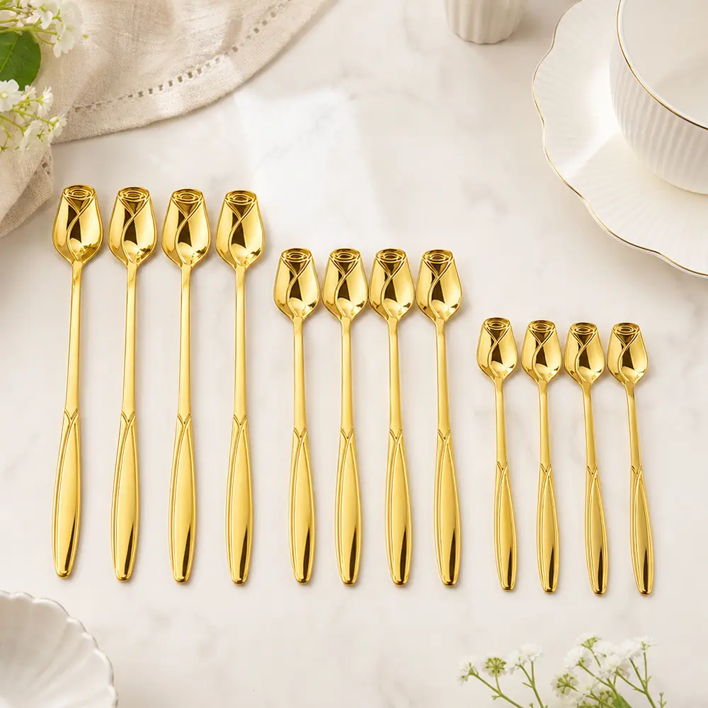 12Pcs Stainless Steel Coffee & Tea Spoons Set,Rose Gold Teaspoon,Small Spoons For Dessert or Tea,Espresso Spoon For Cafe (Gold) - Home Improvement.