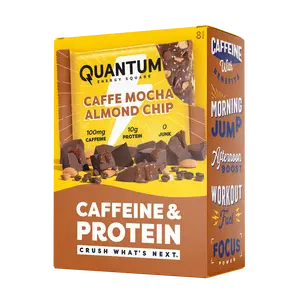 Quantum Energy Square Healthy Protein Energy Bars Caffe Mocha Almond Chip 8Pk Snack - Organic Caffeine with Balanced Macronutrients, 10g Plant-Based Protein, Vegan, Gluten-Free, Non-GMO