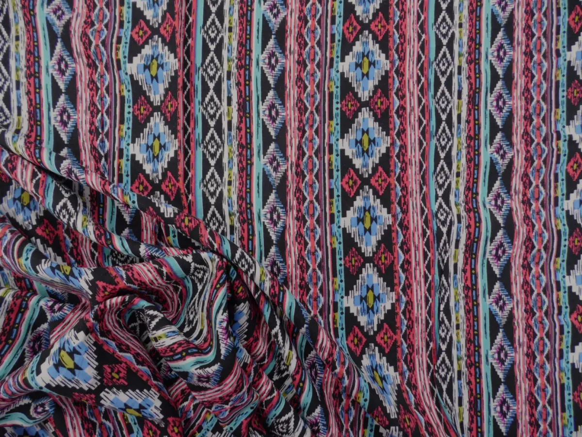 Fabric Challis Rayon Apparel Red Blue Turquoise Pink Blue Aztec E40
