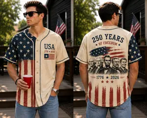 USA 250 Years Of Freedom Baseball Jersey, Founding Fathers Patriotic Shirt, American Flag Button Up Jersey, 1776 2026 Independence Day Apparel, Vintage USA Celebration Top Open For Sale!