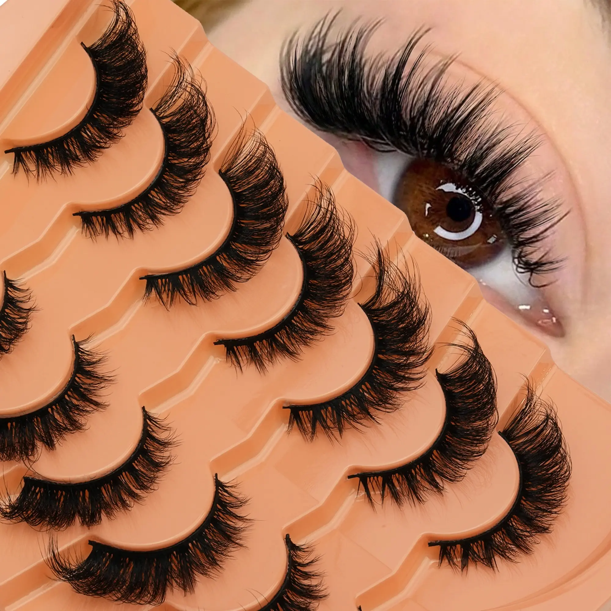 7 Pairs 3D Voluminous Lashes, D Curl, Natural & Dense, Reusable, Easy Application, Perfect for Beginners, False Eyelashes, Integrated Design