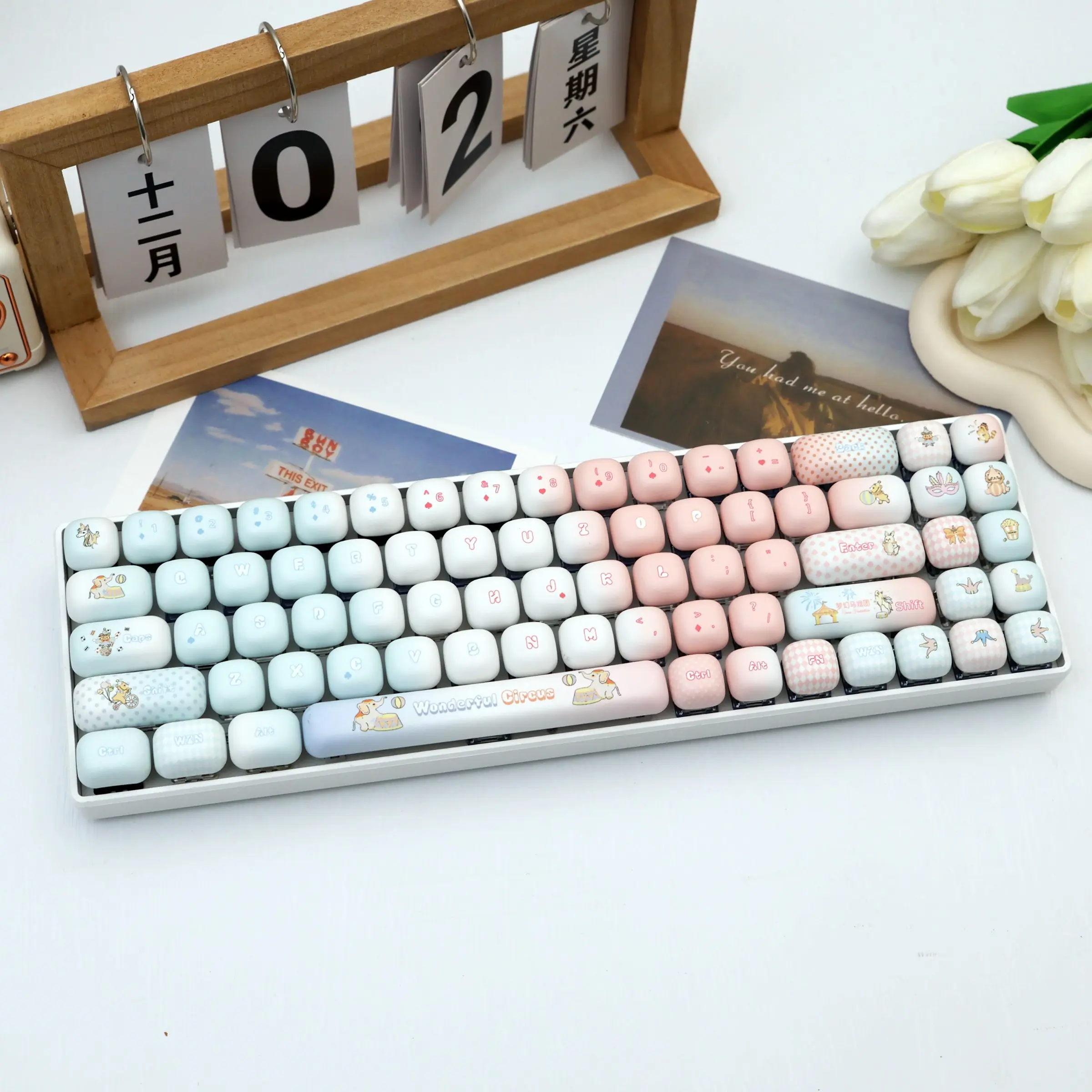 137 Key Circus Theme Round Pbt Keycaps, Dye Sublimation Process, Mog Profile, Compatible with Mx Axes, for 61/64/68/87/96/104/108 Keyboards