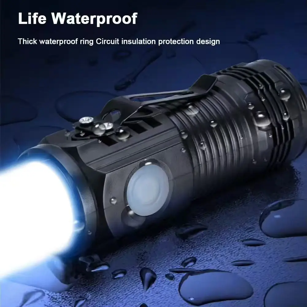 2Pack Super Bright Mini Portable LED Flashlight, 3 Core Torch Rechargeable Hand Lamp with 5 Modes, Side-mounted Pen Rack, LED Flashlight for Emnergency, Camping, Fishing