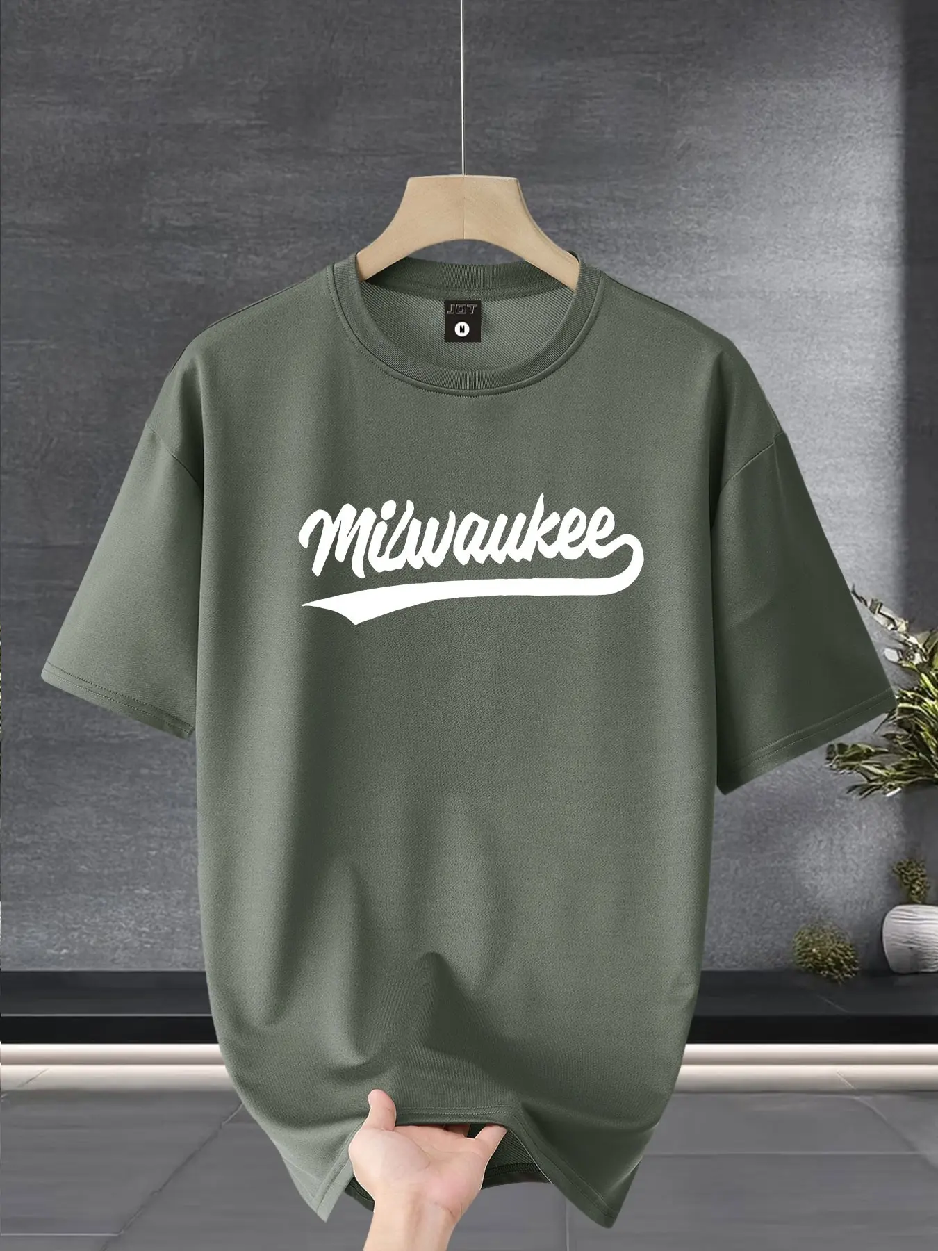 Men's Milwaukee Handwriting Pattern T-Shirt, Classic, Vintage Baseball Style Letters, Breathable Fabric, Casual Wear, Menswear, Streetwear, Sports