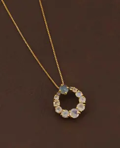 Rainbow Moonstone Circle Gold Plated Necklace