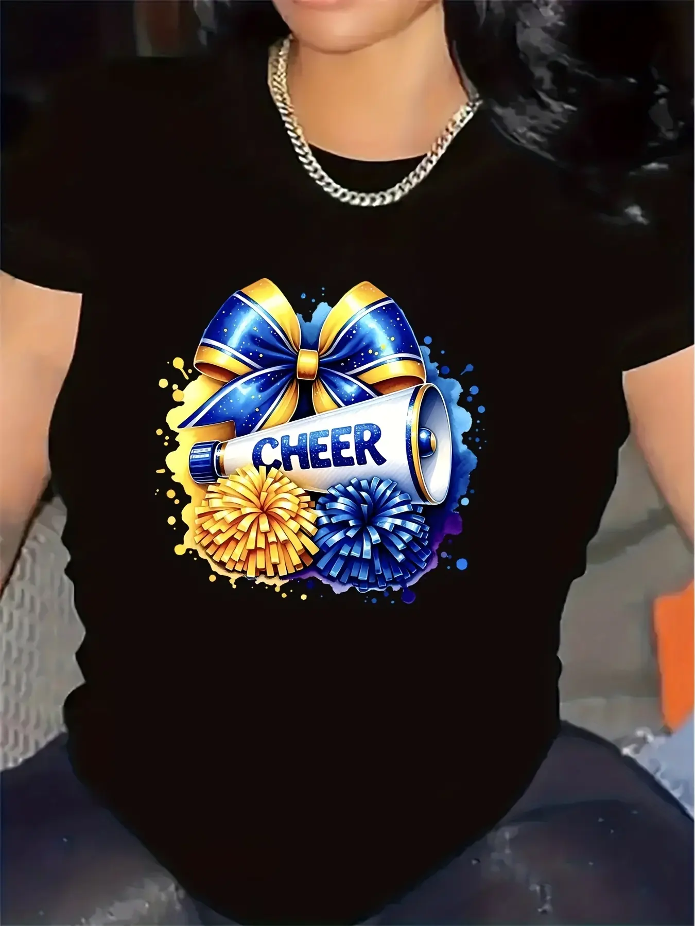Women' Cheerleading T-Shirt with Megaphone  CHEER unisex soft cotton short sleeve t shirt, vintage graphic casual tee for men women teens, perfect birthday holiday gift for camping travel gym daily street casual wear