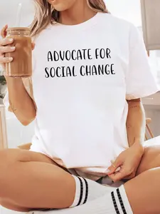 100% Cotton Unisex Advocate for Social Change Support Social-Justice Statement T-Shirt Short Sleeve T-Shirt Women's Men's Graphic Tee Causal Tops