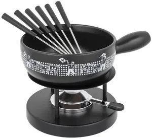 Cheese Fondue Set Flag Waver with 6 Sticks and Rechaud for Easy Melting Ceramic Kitchen